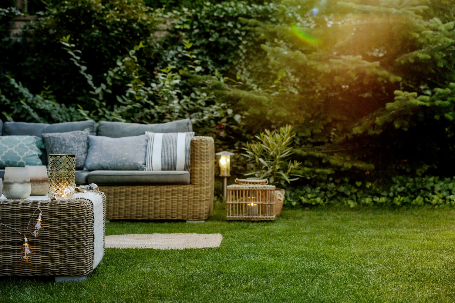 Early summer evening in the garden of single family home Early summer evening in the garden of single family home